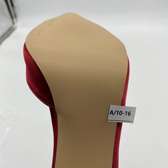 FSJ Red Satin Pointed Toe D'Orsay Stiletto Pumps - Picture 9 of 9